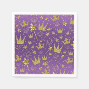 Purple & Gold Glitter Girls Princess Party Napkin