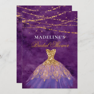 Purple/Gold Glitter Gown Bridal Shower Invitation