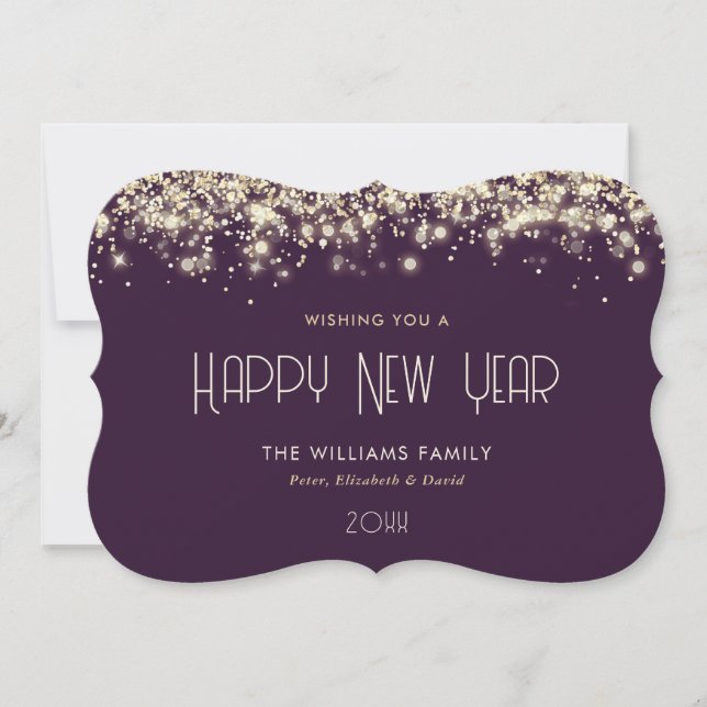 Purple Gold Glitter Happy New Year Card (Front)