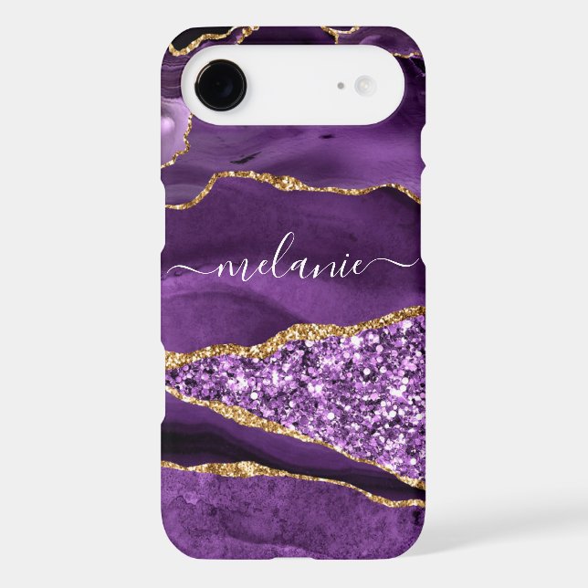 Purple Gold Glitter iPhone Case Gift Custom Name (Back)