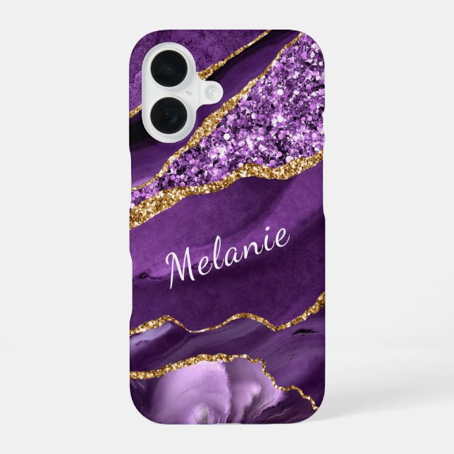 Purple Gold Glitter iPhone Case with Custom Name (Back)
