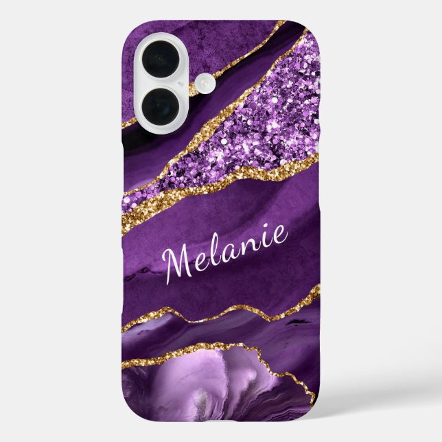 Purple Gold Glitter iPhone Case with Custom Name (Back)