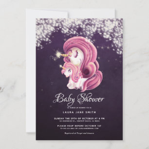 Purple Gold Glitter Magical Unicorns Baby Shower   Invitation