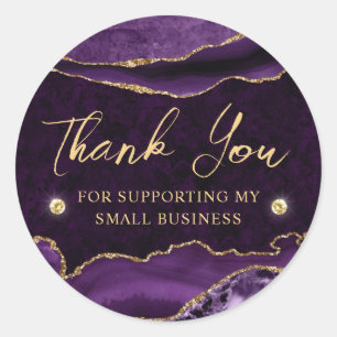 Purple & Gold Glitter Marble Agate Small Business Classic Round Sticker
