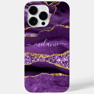 Purple Gold Glitter Marble Custom Name iPhone Case