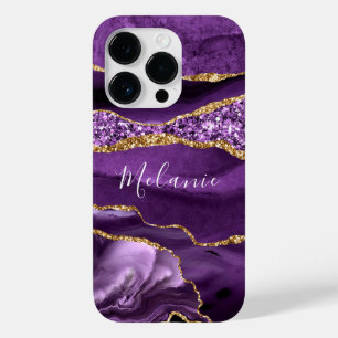 Purple Gold Glitter Marble iPhone Case Custom Name