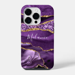 Purple Gold Glitter Marble iPhone Case Custom Name