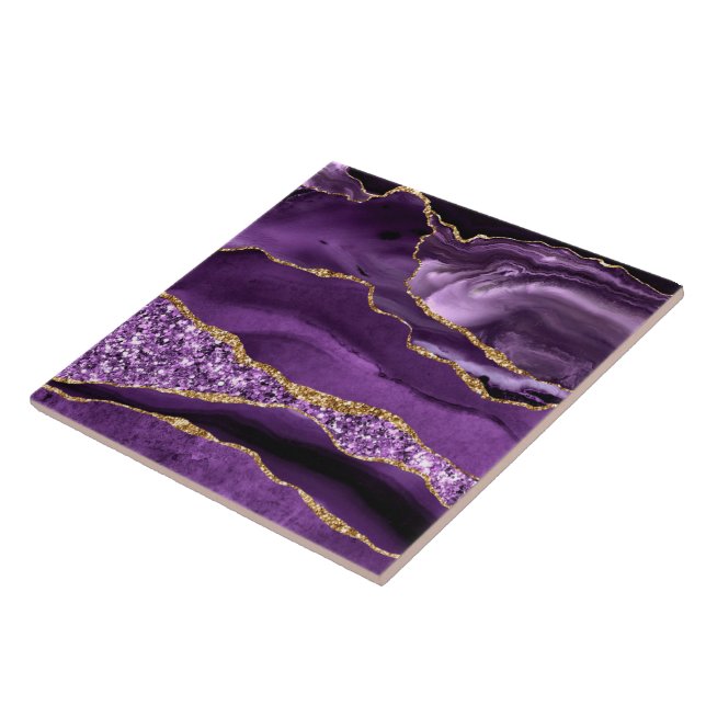 Purple Gold Glitter Marble Sparkle Tile (Side)
