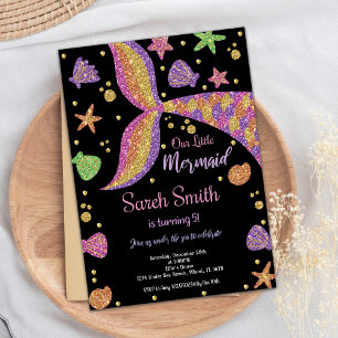 Purple Gold Glitter Mermaid Tail Birthday Invitation