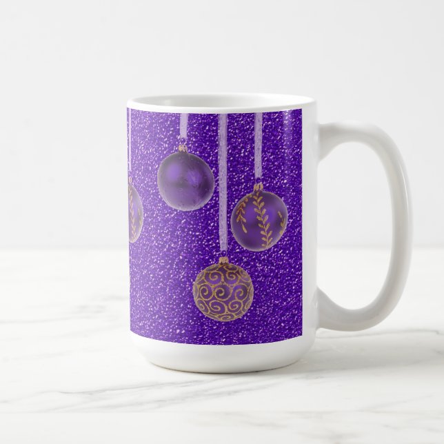 Purple Gold Glitter Merry Christmas Baubles Mug (Right)