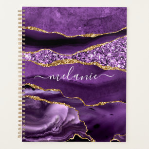 Purple Gold Glitter Planner with Custom Name
