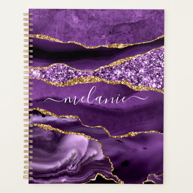 Purple Gold Glitter Planner with Custom Name (Front)