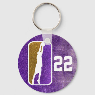 Purple Gold Glitter School Basketball Team Sports Key Ring