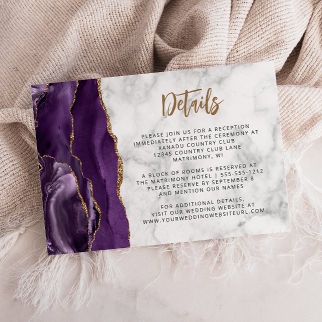 Purple Gold Glitter Script Wedding Details Enclosure Card (Creator Uploaded)
