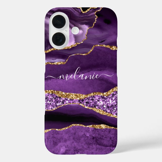 Purple Gold Glitter Sparkly Marble Custom Name Case-Mate iPhone Case (Back)