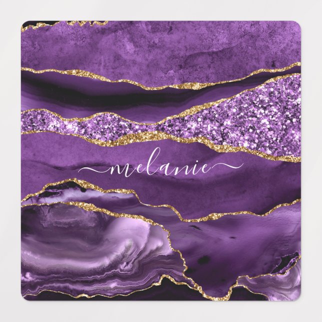 Purple Gold Glitter Stickers with Custom Name (Design 1)