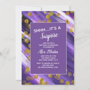 Purple Gold Glitter Surprise Birthday Party Invitation