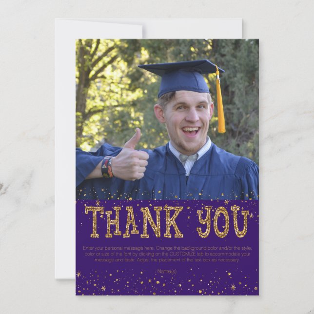 Purple & Gold Glitter THANK YOU--handwrite on back Thank You Card (Front)