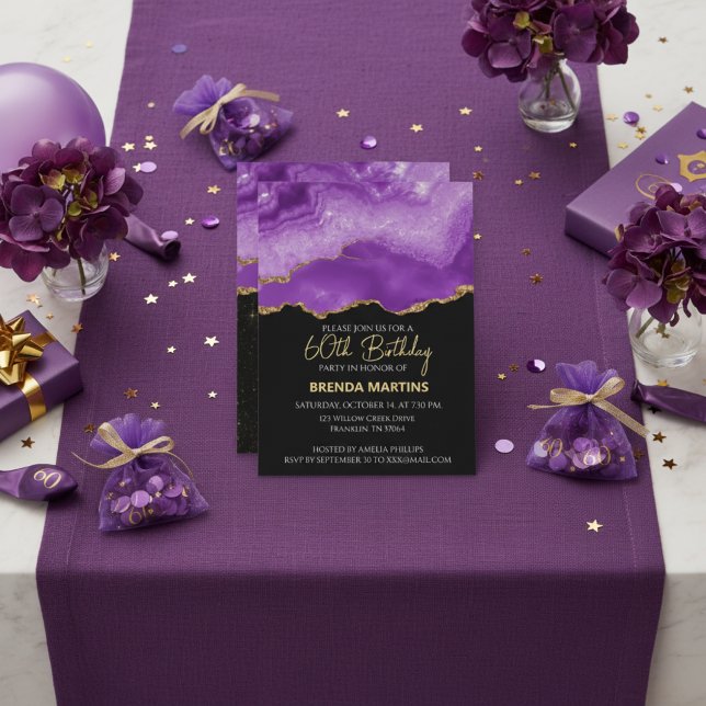 Purple Gold Glitter  Watercolor Invitation (Creator Uploaded)