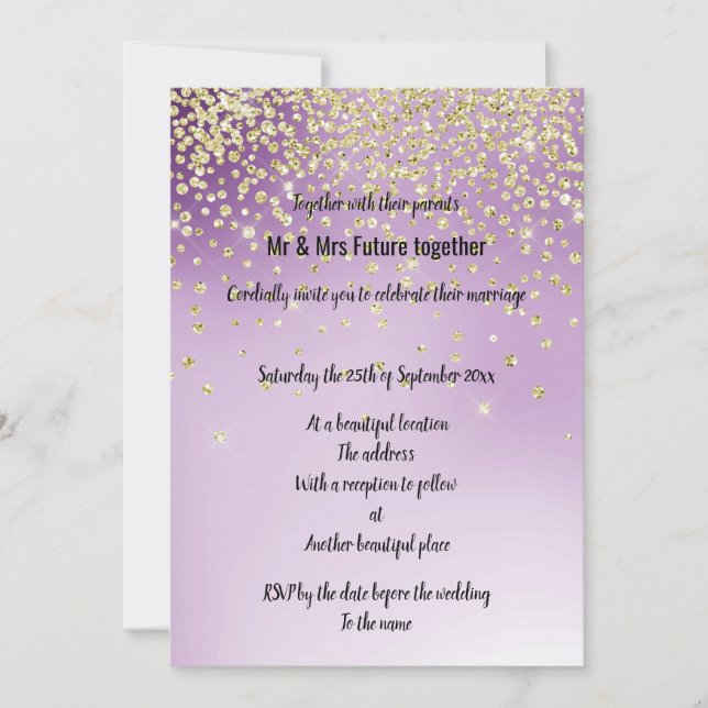 Purple Gold Glitter Wedding Invitations (Front)
