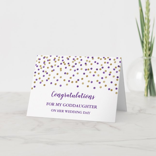 Purple Gold Goddaughter Wedding Day  Card (Front)