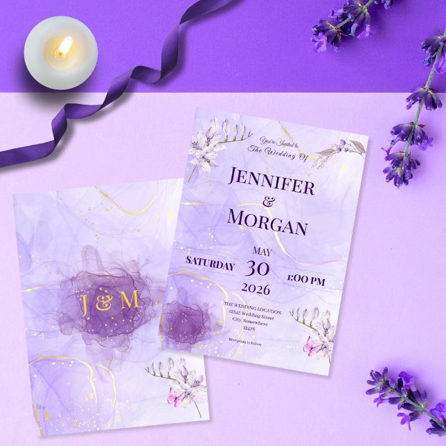 Purple Gold Gothic Floral Wedding Invitation (Creator Uploaded)
