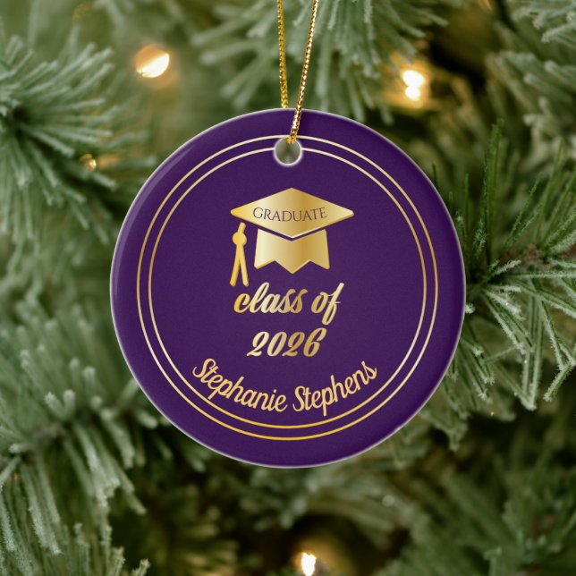 Purple Gold Graduate Cap Graduation 2026 Photo  Ceramic Ornament (Tree)
