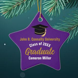 Purple Gold Graduate Custom 2025 Graduation Star Ceramic Ornament