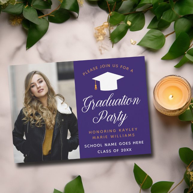 Purple Gold Graduate Photo 2025 Graduation Party Invitation (Creator Uploaded)
