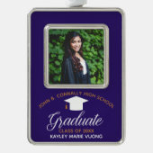Purple Gold Graduation Custom 2024 Graduate Photo Silver Plated Framed Ornament (Front)