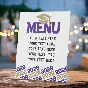 Purple & Gold Graduation Menu Party Pedestal Sign