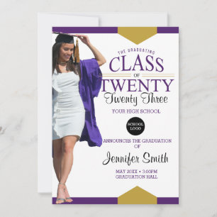 Purple Gold Graduation Photo Invitation
