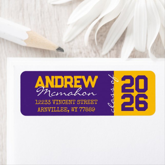 Purple & Gold Graduation Return Address Labels (Insitu)
