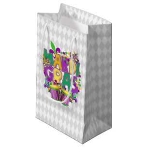 PURPLE GOLD GREEN HAPPY MARDI GRAS  SMALL GIFT BAG