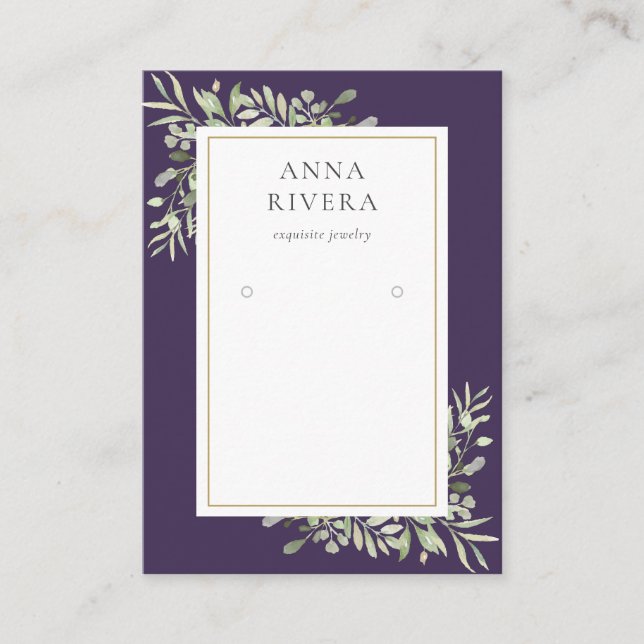 Purple Gold Greenery Earring Display Card (Front)