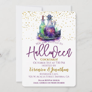 Purple Gold Halloween Cocktail Party Invitation