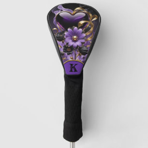 Purple & Gold Heart Flowers Golf Head Cover