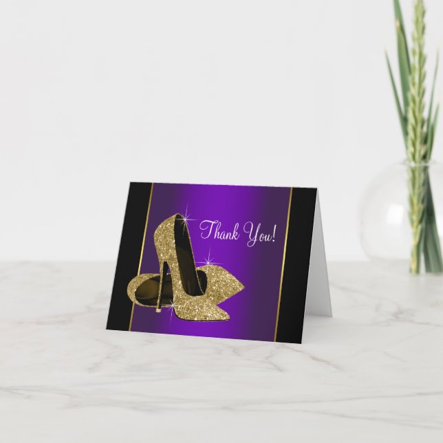 Purple Gold High Heel Shoes Thank You Card (Front)