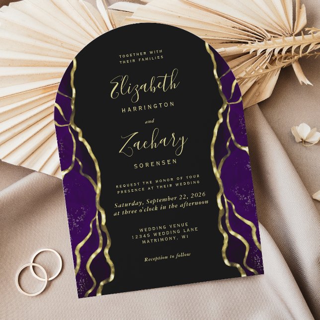 Purple Gold Ink Dark Arch Wedding Invitation (Creator Uploaded)