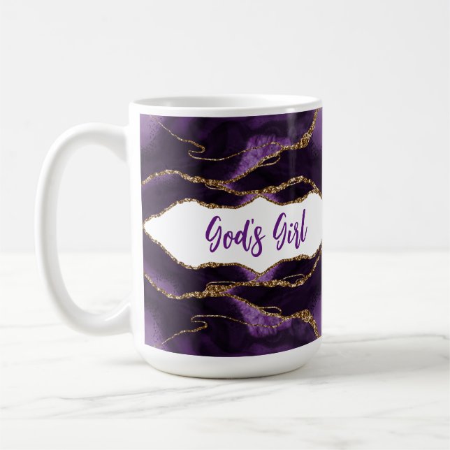 Purple & Gold Inspirational God's Girl Elegant Coffee Mug (Left)