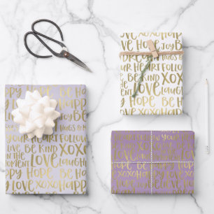 Purple Gold Inspirational Words Wrapping Paper Sheet