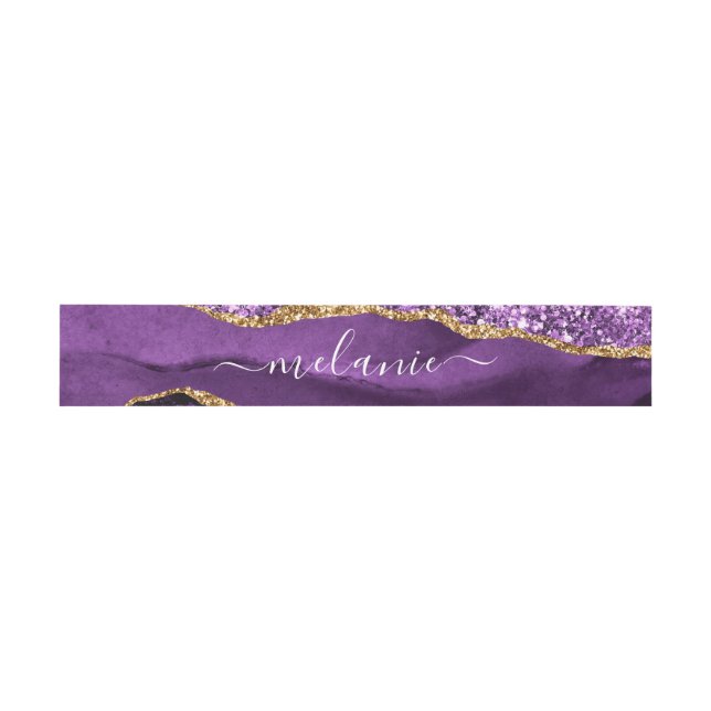 Purple Gold Invitation Belly Band with Custom Name (Flat)