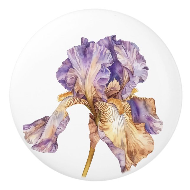 Purple Gold Iris Flower Ceramic Knob (Front)