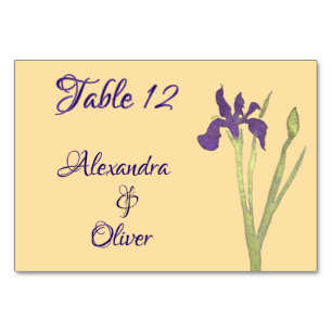 Purple & Gold Iris Watercolor Wedding Table Number