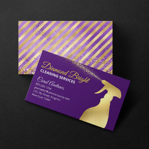Purple & Gold Janitorial Maid Housekeeper Cleaning Business Card
