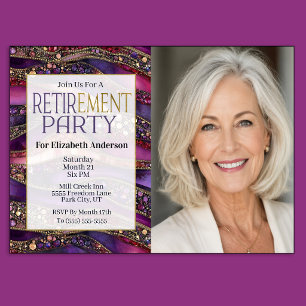 Purple Gold Jewelled Strata Retirement Party Invitation