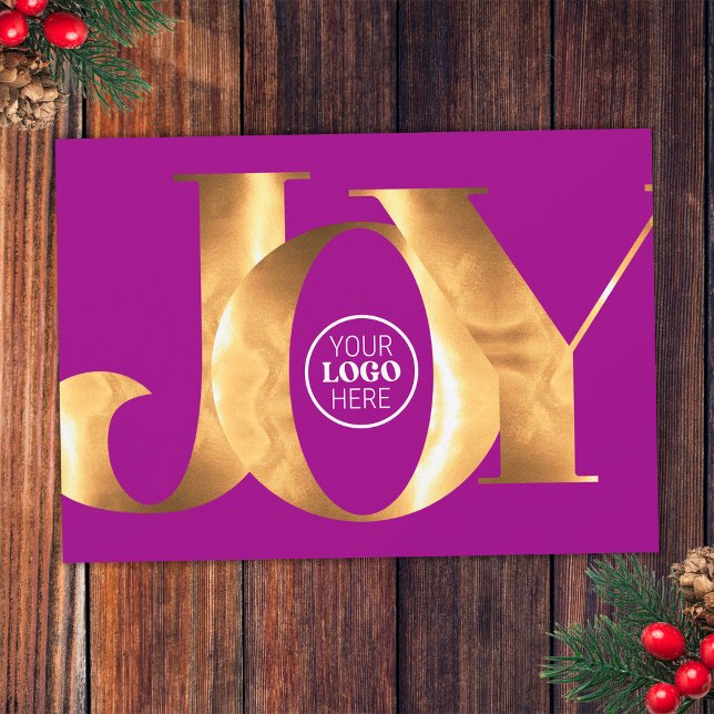 Purple & Gold Joy Business Logo Happy Holidays Holiday Card (Front)