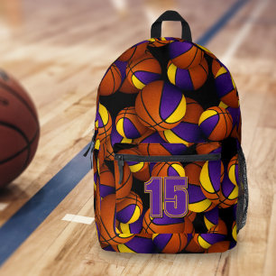 Purple gold kids basketball team colours  printed backpack