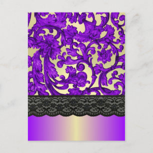 Purple & gold lace damask postcard