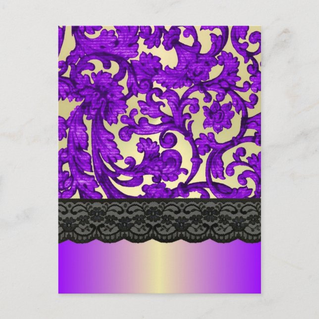 Purple & gold lace damask postcard (Front)